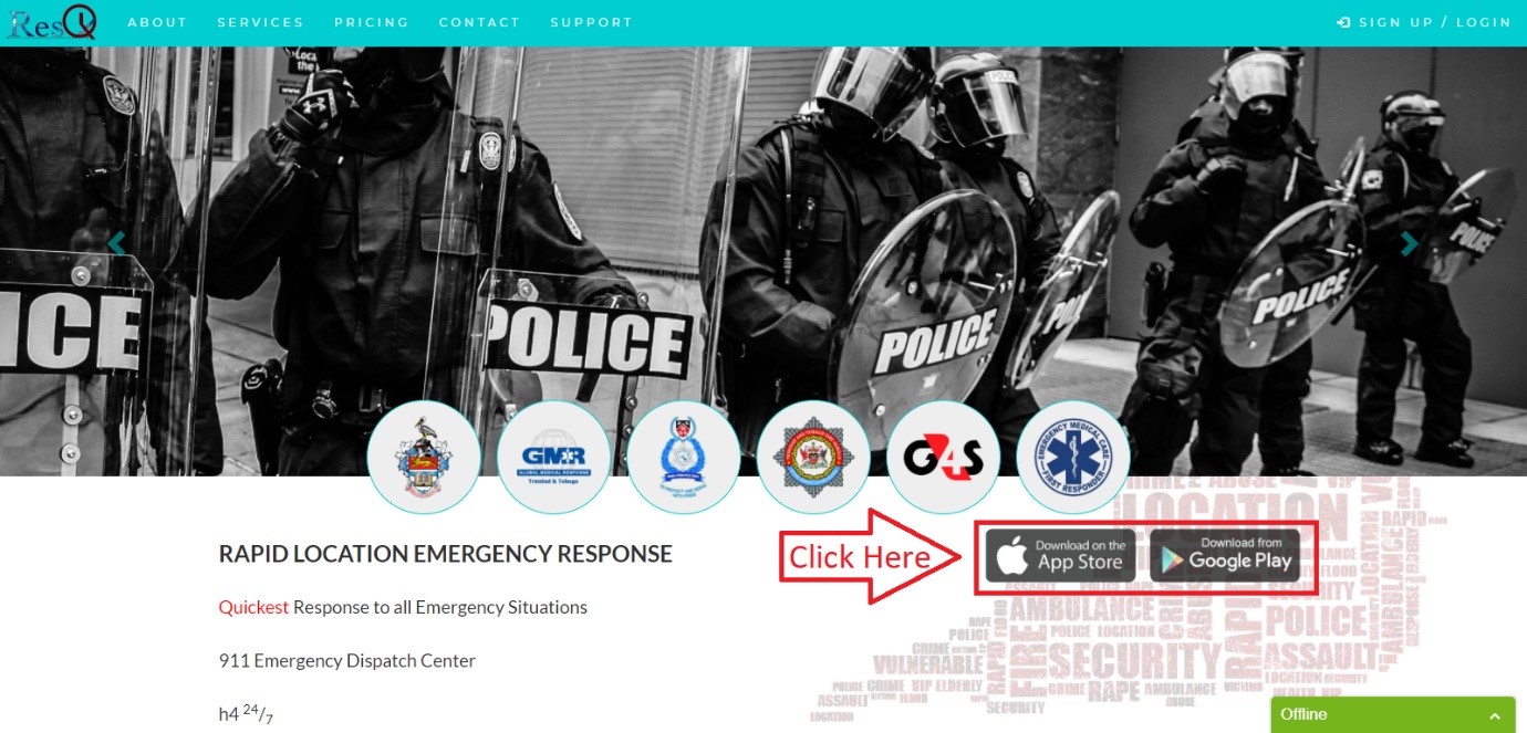 ResQ main page. Download links highlighted.